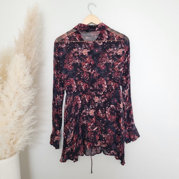 Zara Sheer Pink & Black Floral Shirt Dress size small - Picture 5 of 6